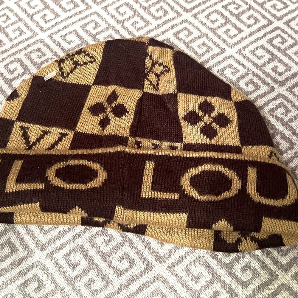 Louis Vuitton Monogram Checkered Beanie in Brown and Tan - Picture 5 of 6
